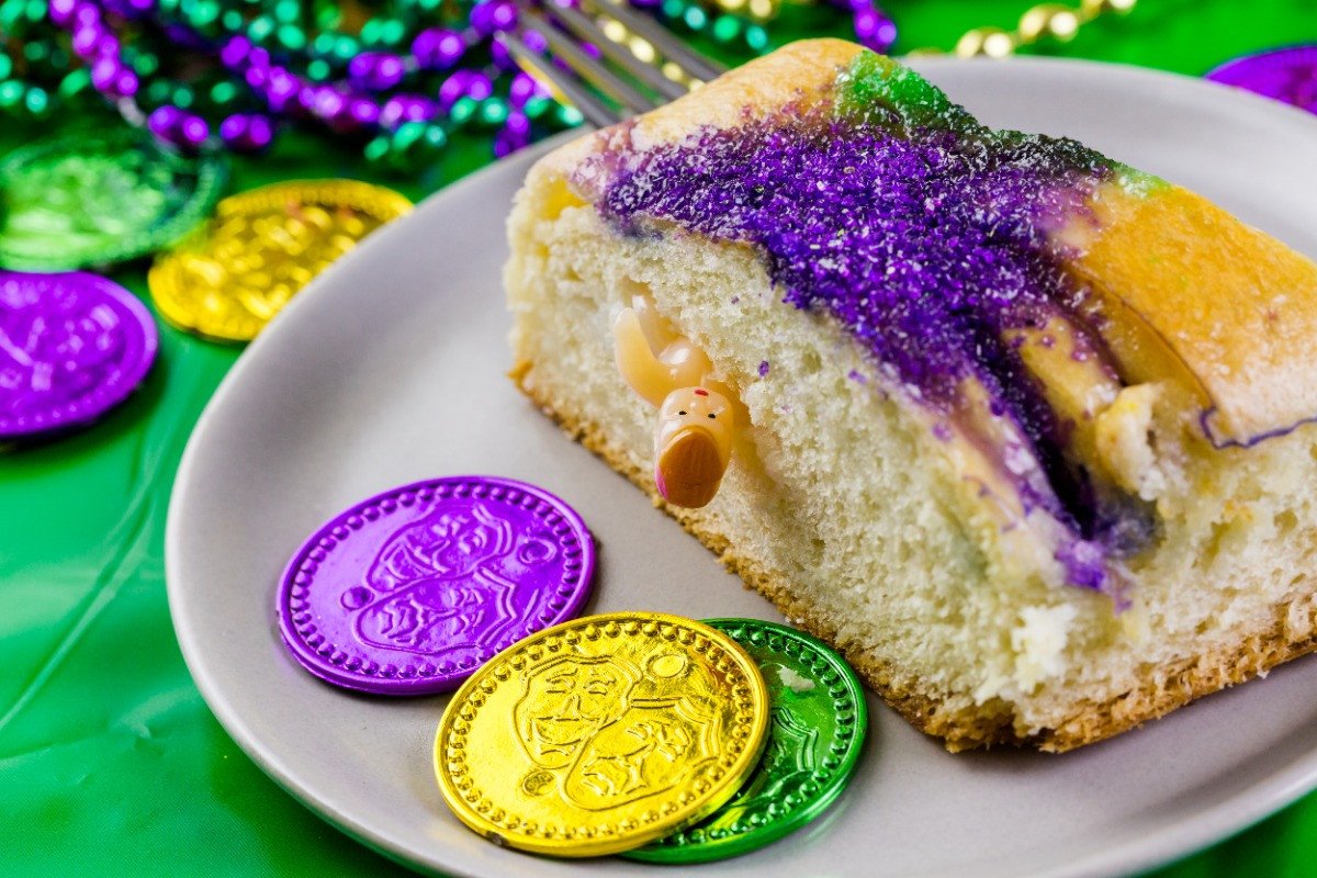 mardi gras king cake on table